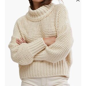 Free People Beige Tan Chunky Knit Mockneck Sweater